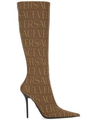 Versace Allover Canvas & Leather Knee-high Boot - Brown