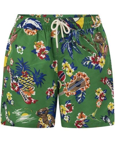 Polo Ralph Lauren Traveler Polo Bear Beach Boxer Shorts - Green