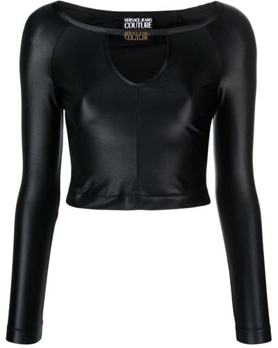 Versace Logo-Plaque Jersey Crop Top - Black