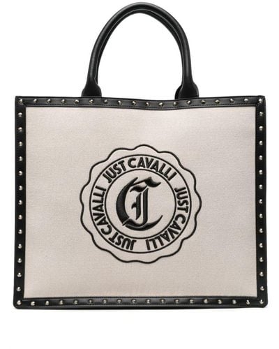 Just Cavalli Logo-embroidered Canvas Tote Bag - Black