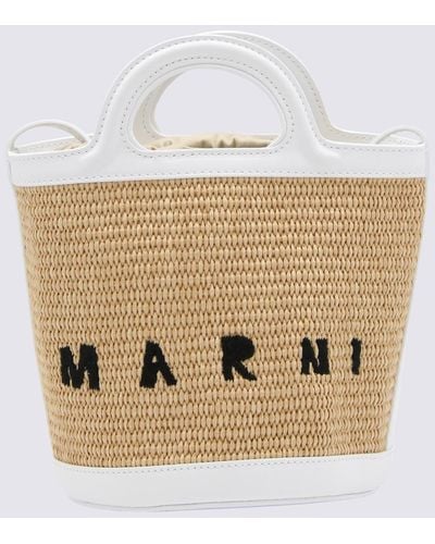 Marni White Leather And Raffia Tropicalia Mini Shoulder Bag - Metallic