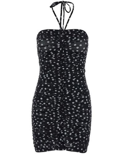 Dolce & Gabbana Mini Draped Dress With Polka Dots Print - Black
