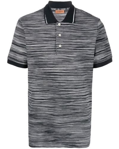 Missoni Striped Short Sleeve Polo Shirt - Gray
