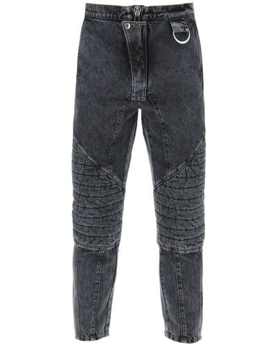 Balmain Jeans With Quilted And Padded Inserts - Blue