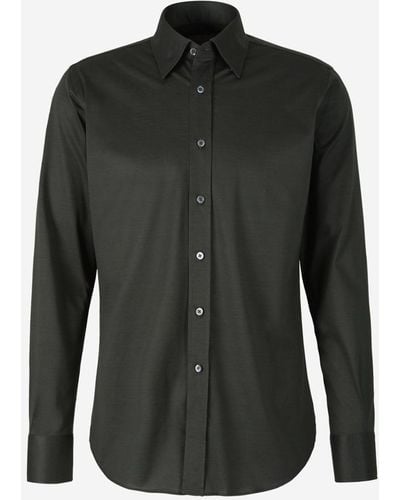 Canali Plain Cotton Shirt - Black