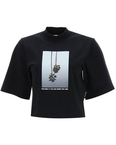 Palm Angels Brand-print Cropped Cotton-jersey T-shirt - Black