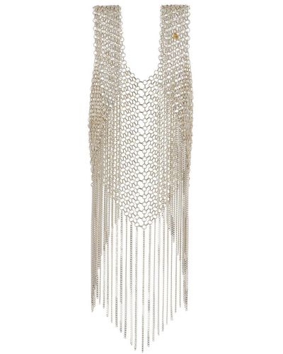 Silvia Gnecchi Silver-tone Vest With Fringes In Metal Mesh Woman - White