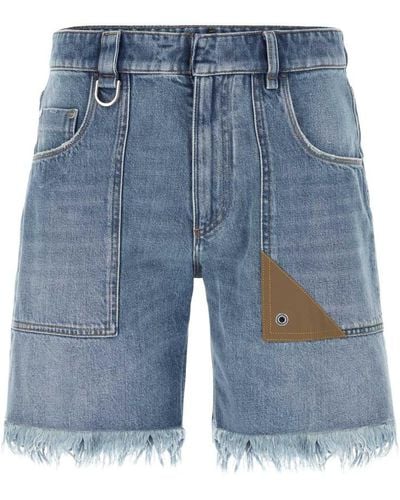 Fendi Denim Shorts With Fringed Hem - Blue