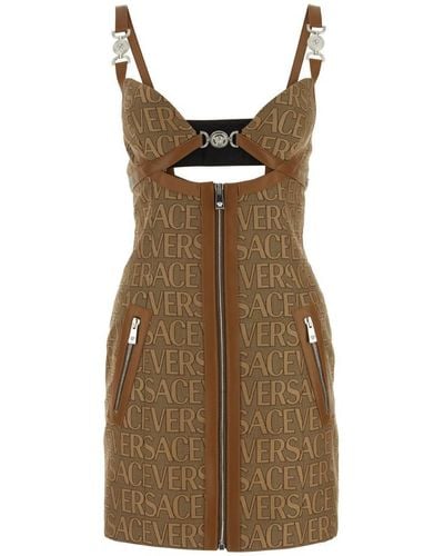 Versace Cut-out Jacquard Sleeveless Mini Dress - Brown