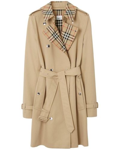 Burberry Check-trim Short Trench Coat - Natural