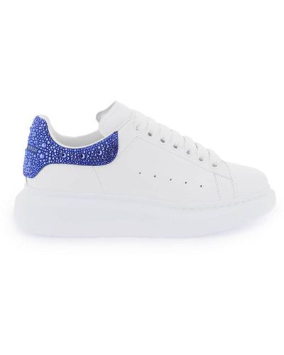 Alexander McQueen And Blue Oversized Sneakers With Rhinestones - White