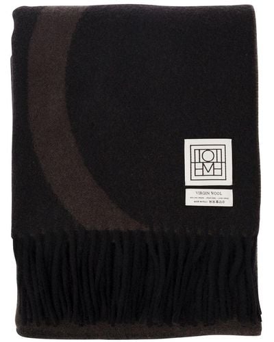 Totême Brown Scarf With Jacquard Logo In Wool Woman - Black