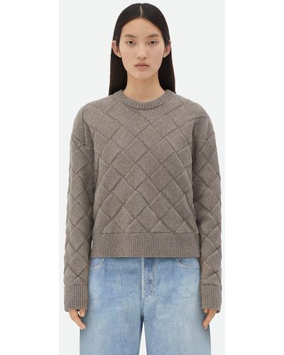 Bottega Veneta Woven Pattern Wool Sweater - Gray