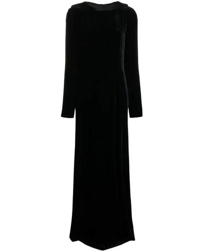 Alberta Ferretti V-back Long-sleeve Velvet Gown - Black