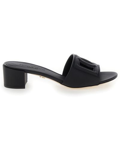 Dolce & Gabbana Mules With Low Heel And Dg Millennials Detail - Black