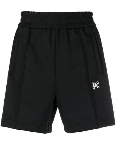 Palm Angels Monogram-embroidered Striped Track Shorts - Black