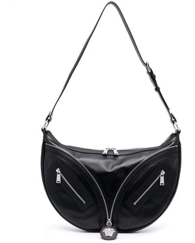 Versace Calf Leather Hobo Bag - Black