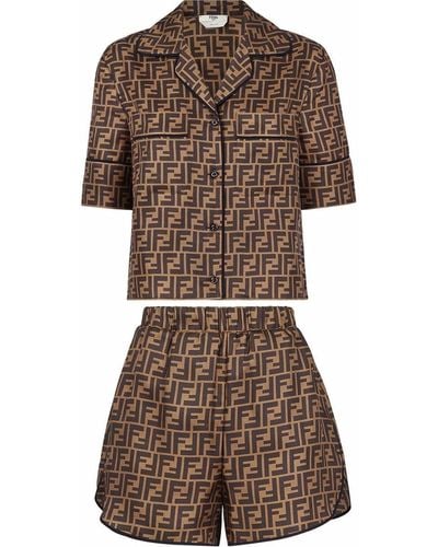Fendi Logo-print Silk Pajama Set - Brown