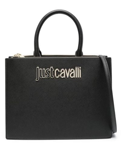 Just Cavalli Logo-lettering Faux-leather Tote Bag - Black