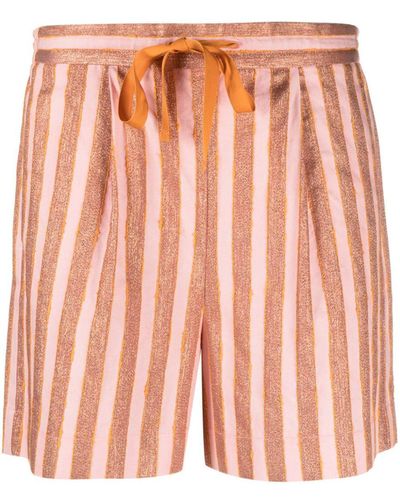 Forte Forte Cotton And Linen Striped Shorts With Lurex - Pink