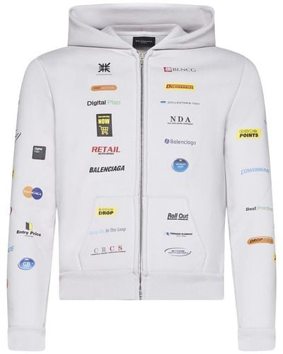 Balenciaga Logo-print Cotton-blend Jersey Zip-up Hoodie - White