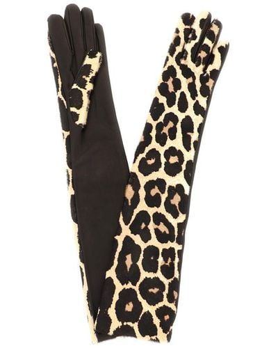 Dries Van Noten Leopard-Print Calf Hair Gloves - Black