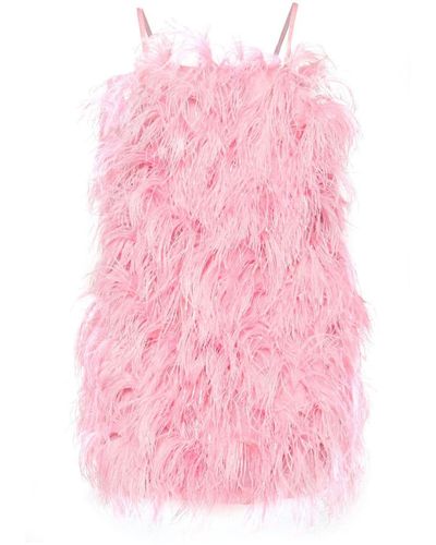 MSGM Square-neck Ostrich-feather Minidress - Pink
