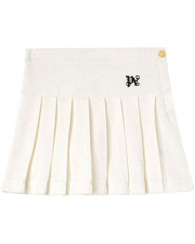 Palm Angels Monogram-Embroidered Pleated Miniskirt - White