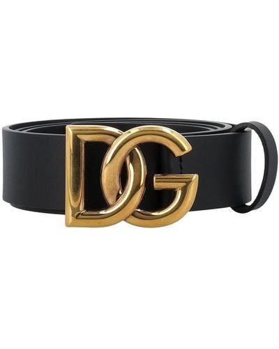 Dolce & Gabbana Calfskin Belt With Dg Logo - Black