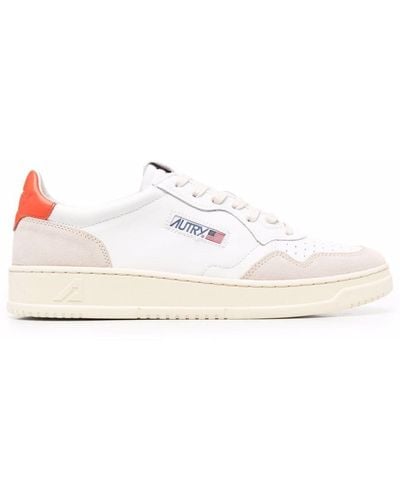 Autry Medalist Low Sneakers In White And Orange Suede And Leather