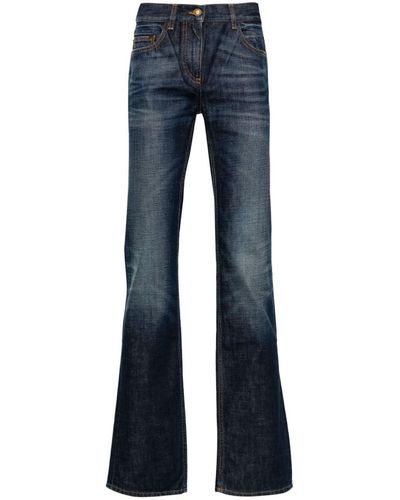 Palm Angels Logo-embroidered Straight-leg Jeans - Blue