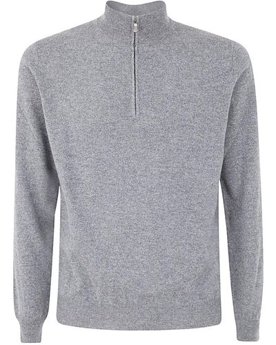FILIPPO DE LAURENTIIS Wool Cashmere Long Sleeves Half Zipped Sweater - Grey