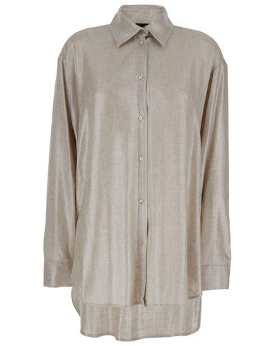 Plain Laminated Oversize Shirt - Gray