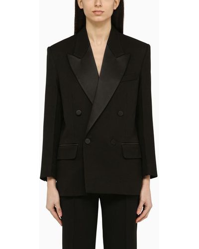 Victoria Beckham Black Double Breasted Jacket In Wool