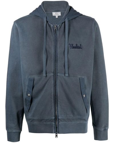 Woolrich Embroidered-logo Cotton Hoodie - Blue