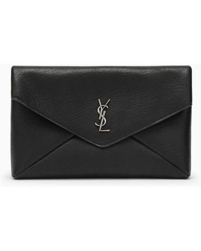 Saint Laurent Cassandre Large Envelope Clutch Bag With Logo - Black