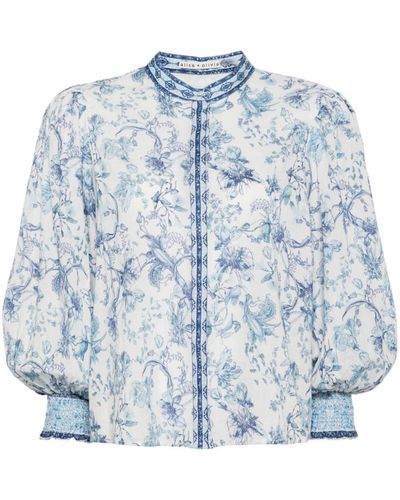 Alice + Olivia April Floral Print Blouse - Blue