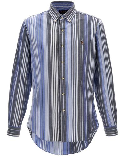 Polo Ralph Lauren Logo Embroidery Striped Shirt Shirt, Blouse - Blue