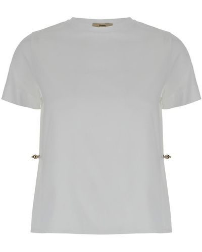 Herno T-Shirt With Drawstring And Cut-Out - Gray