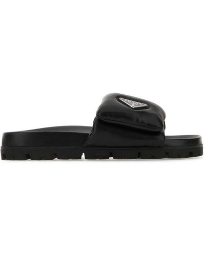 Prada Padded Leather Slides - Black
