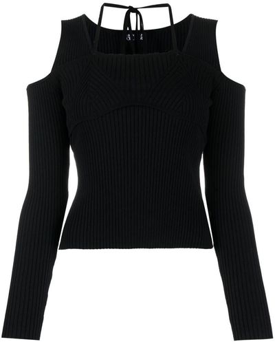 Versace Open-shoulder Ribbed Sweater - Black