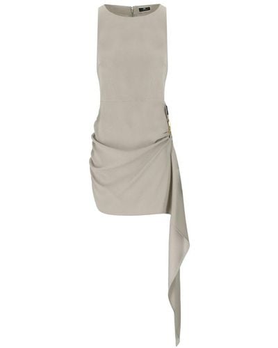 Elisabetta Franchi Pearl Gray Asymmetric Dress - Natural