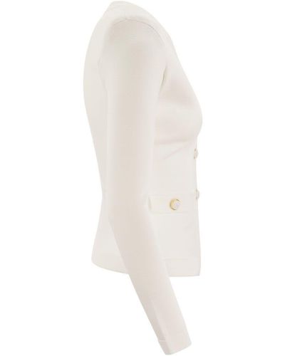 Elisabetta Franchi Shiny Viscose Cardigan With Twin Buttons - White