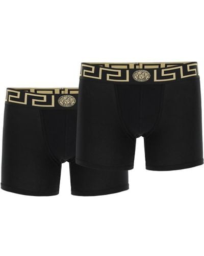 Versace Bi Pack Underwear Trunk With Greca Band - Black