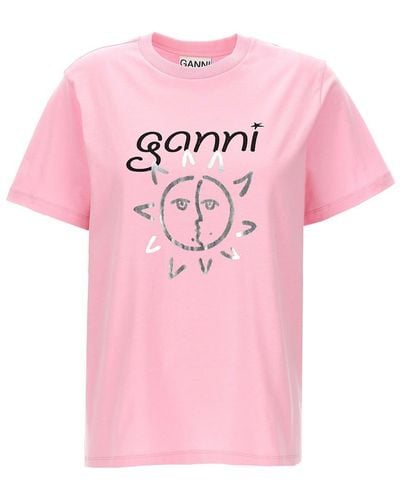 Ganni Logo Print T-Shirt - Pink