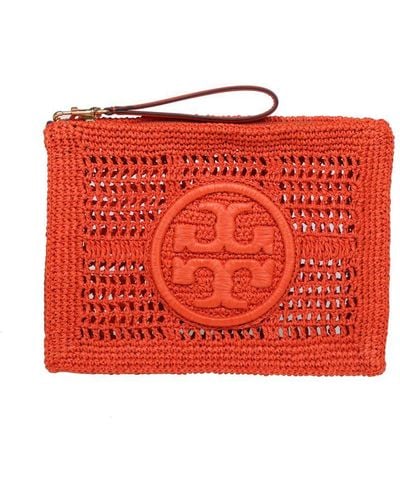 Tory Burch Crochet Raffia Clutch Bag - Red