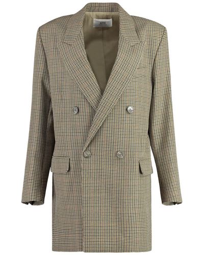 Ami Paris Double-Breasted Wool Blazer - Green