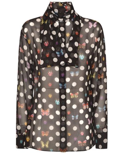 Versace Heritage Butterflies & Ladybugs Polka Dot Shirt, Blouse - Black