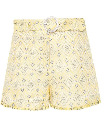 Liu Jo Shorts With Geometric Embroidery And Fringes - Natural
