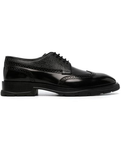Alexander McQueen Brushed And Textured Leather Derby Shoes - Black